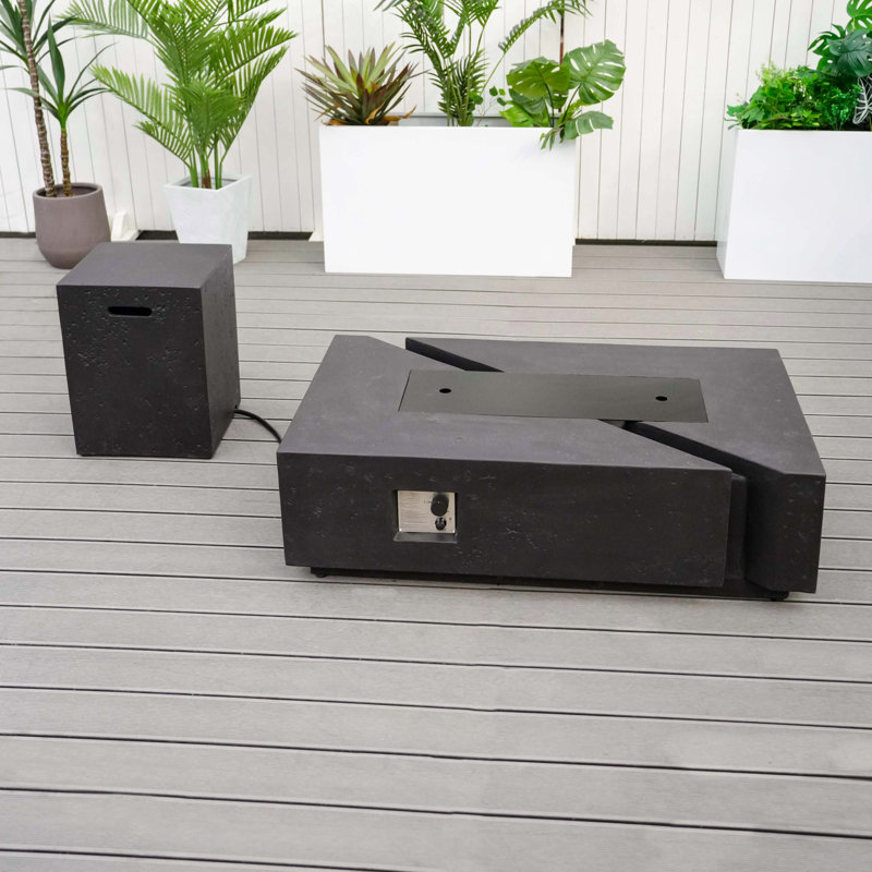 Flinda Concrete Propane Outdoor Fire Pit Table, Black