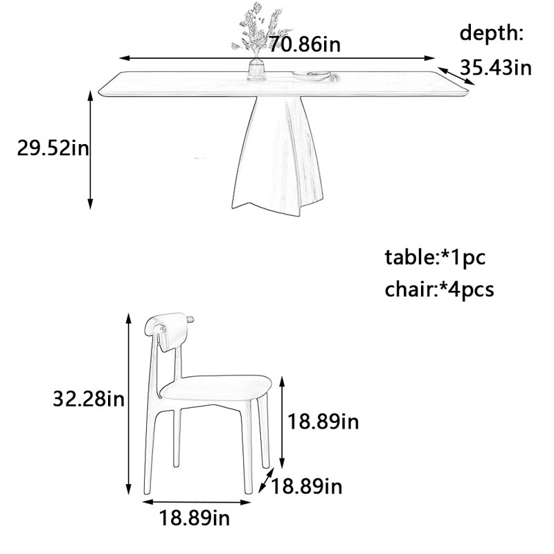 Ensemble de table de salle à manger et chaises Matte Rock, H 29,52 po x L 70,86 po x l 35,43 po