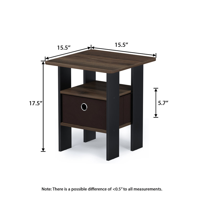 Table de chevet moderne en bois 15,51 po x 15,5 po x 17,52 po avec tiroir et tablette, Noyer colombien