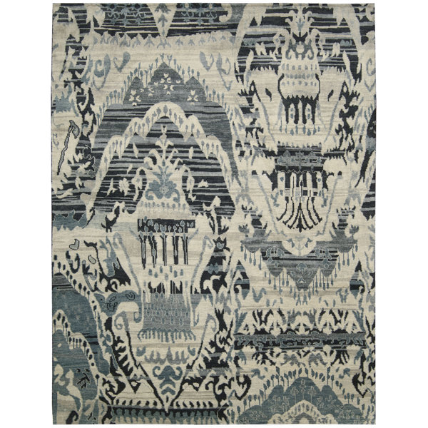 Bungalow Rose Rudgeway Hand-Knotted Wool Indigo Area Rug | Wayfair