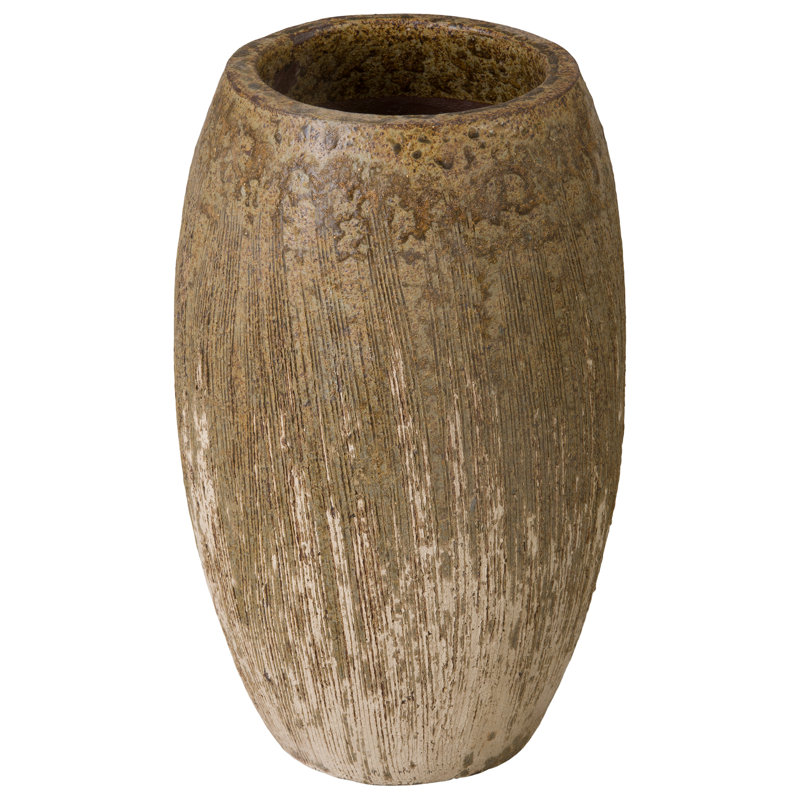 9 in. Brown Ceramic Round Planter (9 in. L x 9 in. W x 15 in. H) with Drainage Hole