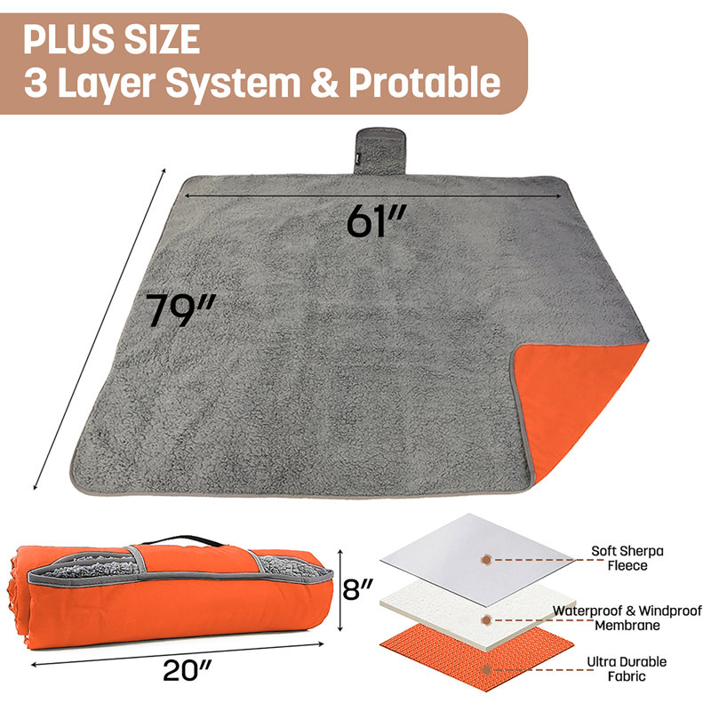 Tirrinia Outdoor Waterproof Blanket, Orange/Gray, 59" W x 79" L