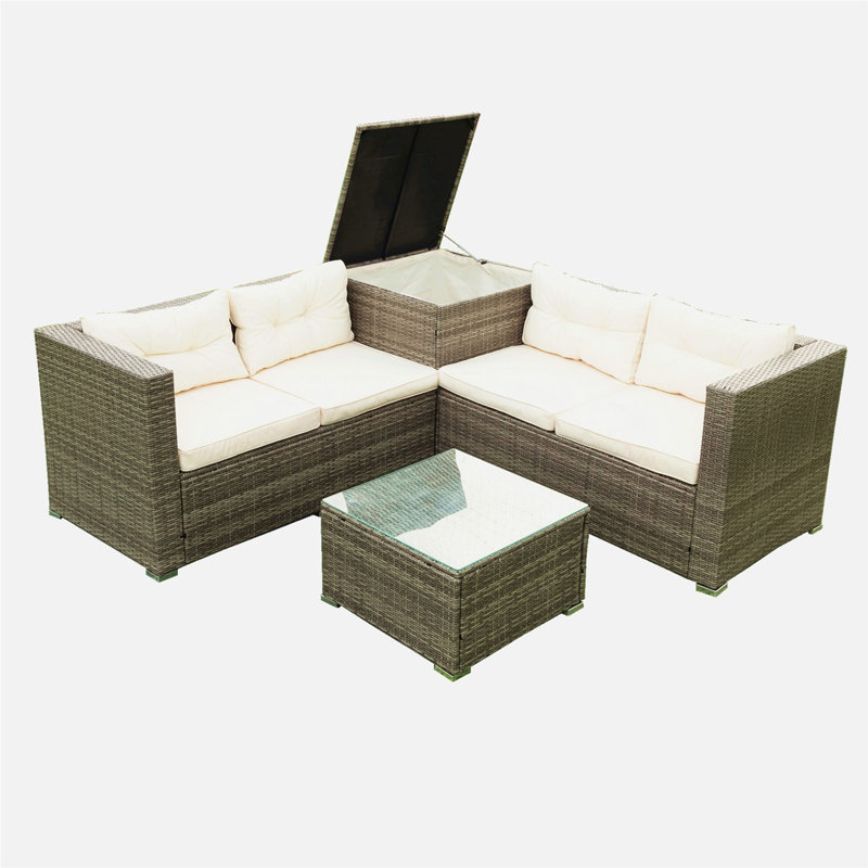 Ensemble de conversation d'extérieur pour quatre personnes avec coussins, Beige