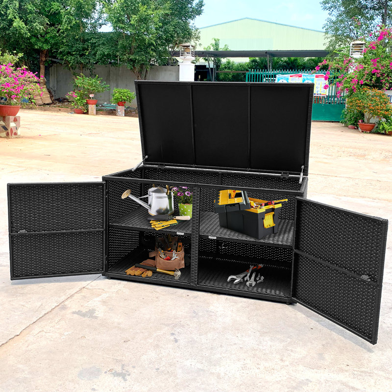 Costway 45'' W 88 Gallons Water Resistant Deck Box in Black
