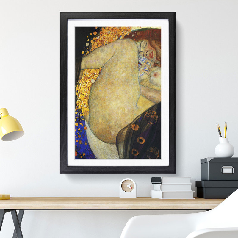 Danae Vol.1 by Gustav Klimt - Picture Frame Painting, 36cm H x 27cm W x 2cm D, Black Framed