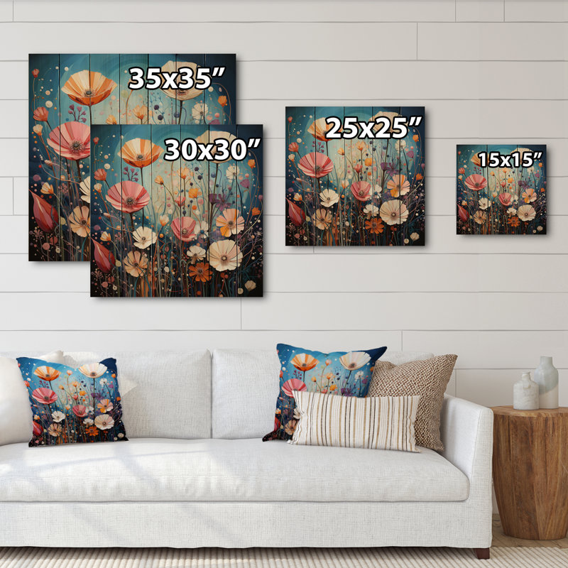 «Keandrea Abstract Wildflowers Pointillism Art II», reproduction sur bois, H 35 po x l 35 po x P 0,78 po