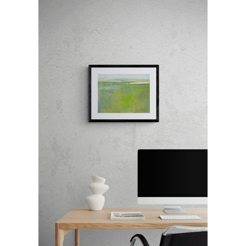 Peridot Pastures par Victoria Primicias - Peinture, H 16 po x l 20 po, Papier avec cadre noir