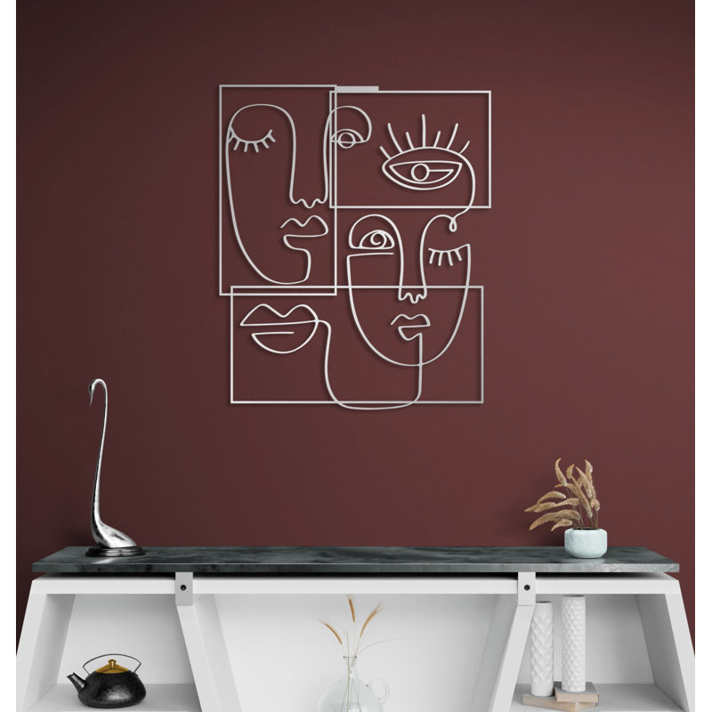 Abstract Face Lines Metal Wall Art Décor for New Home Decoration, Office Décor, Housewarming Gift, Matte Silver