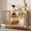 Buffet moderne avec lumières à DEL, buffet en acrylique 32 po avec 2 portes, tablette à café réglable pour le salon, la cuisine, chêne-781295502