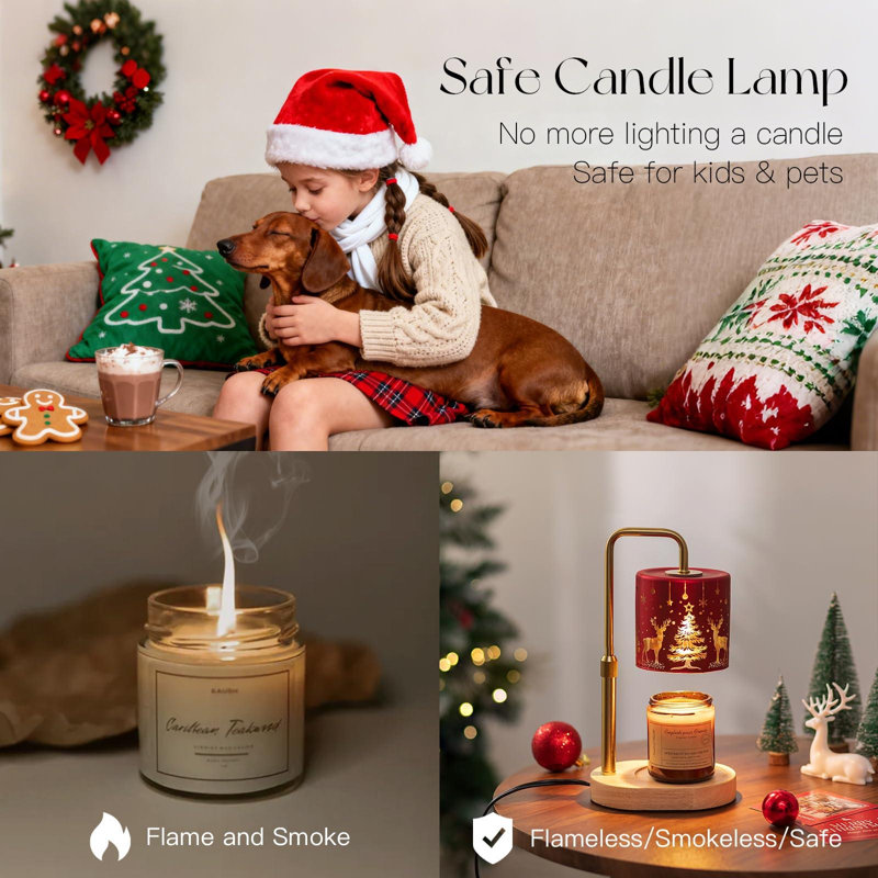 Lampe chauffe-bougies de Noël avec minuterie - Hauteur réglable, intensité variable, accessoires de décoration avec 2 ampoules, pour la fonte de cire et les fondants parfumés aux bougies