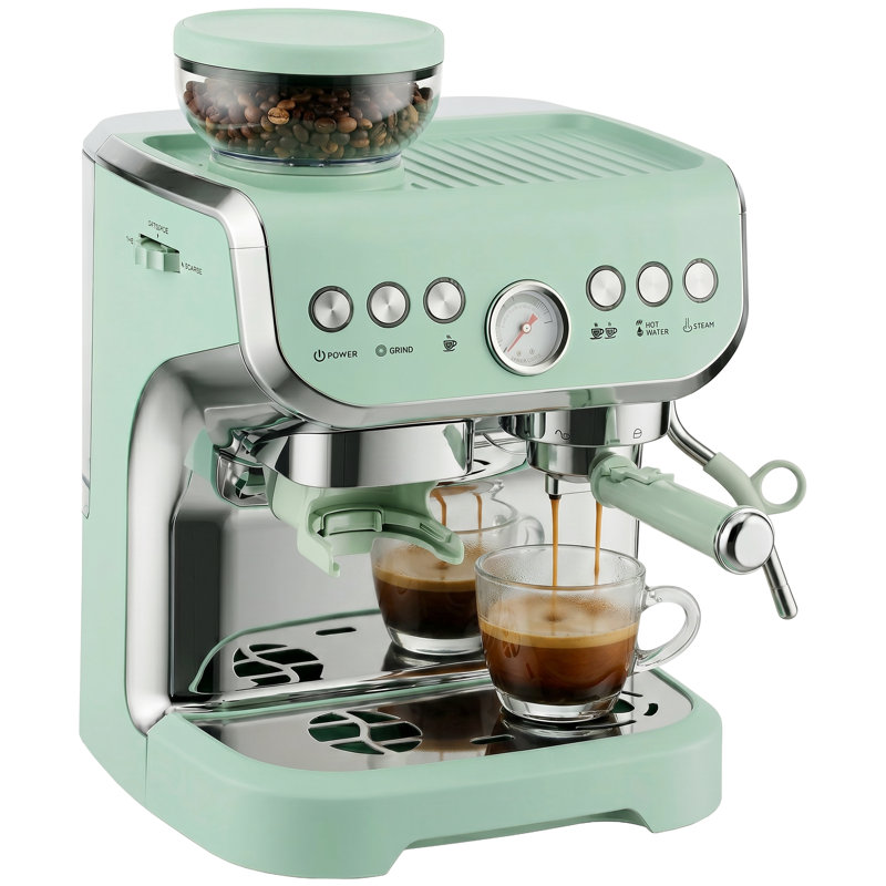 HOMCOM Espresso Machine Bean Grinder & Steam Wand 15 Bar Pressure, Light Green