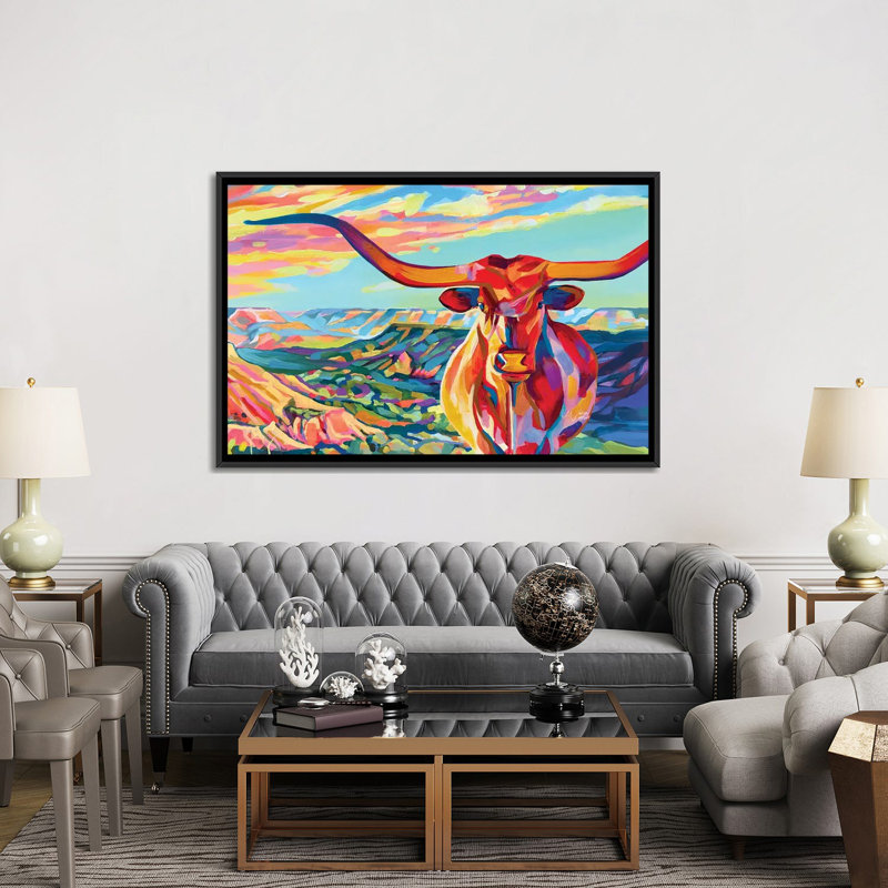 Palo Duro Texas Longhorn - reproduction d'art murale encadrée, H 40 po x l 60 po, Noir
