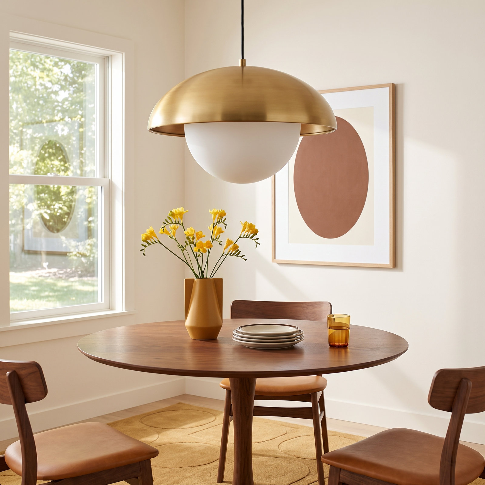 Alessia Single Light Glass Pendant, Aged Gold, 10.5" H x 16" W x 16" D