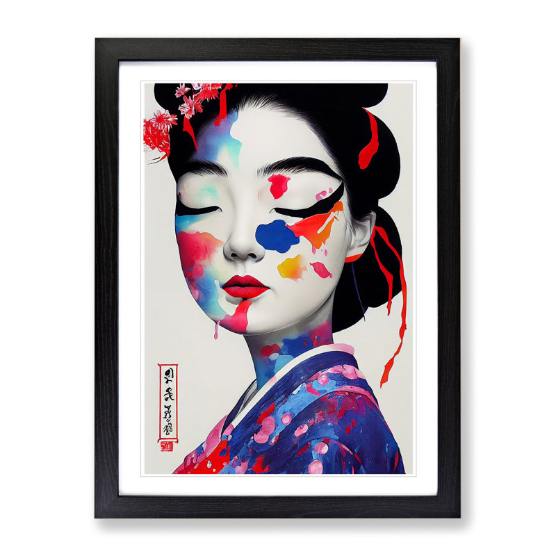 Geisha Splashed No.3 - Single Picture Frame Painting, Black, 64cm H x 46cm W x 2cm D