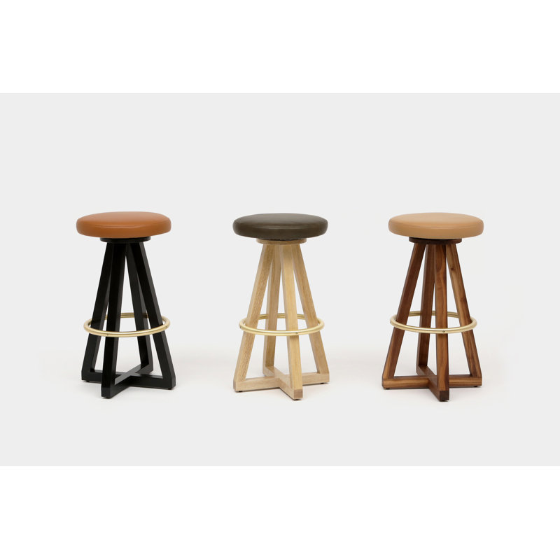 X3 30" Swivel Bar Stool, Black Oak, Brass, Olive