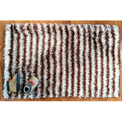 Tapis d'entrée à poils longs à rayures 32 po x 20 po Shaggy