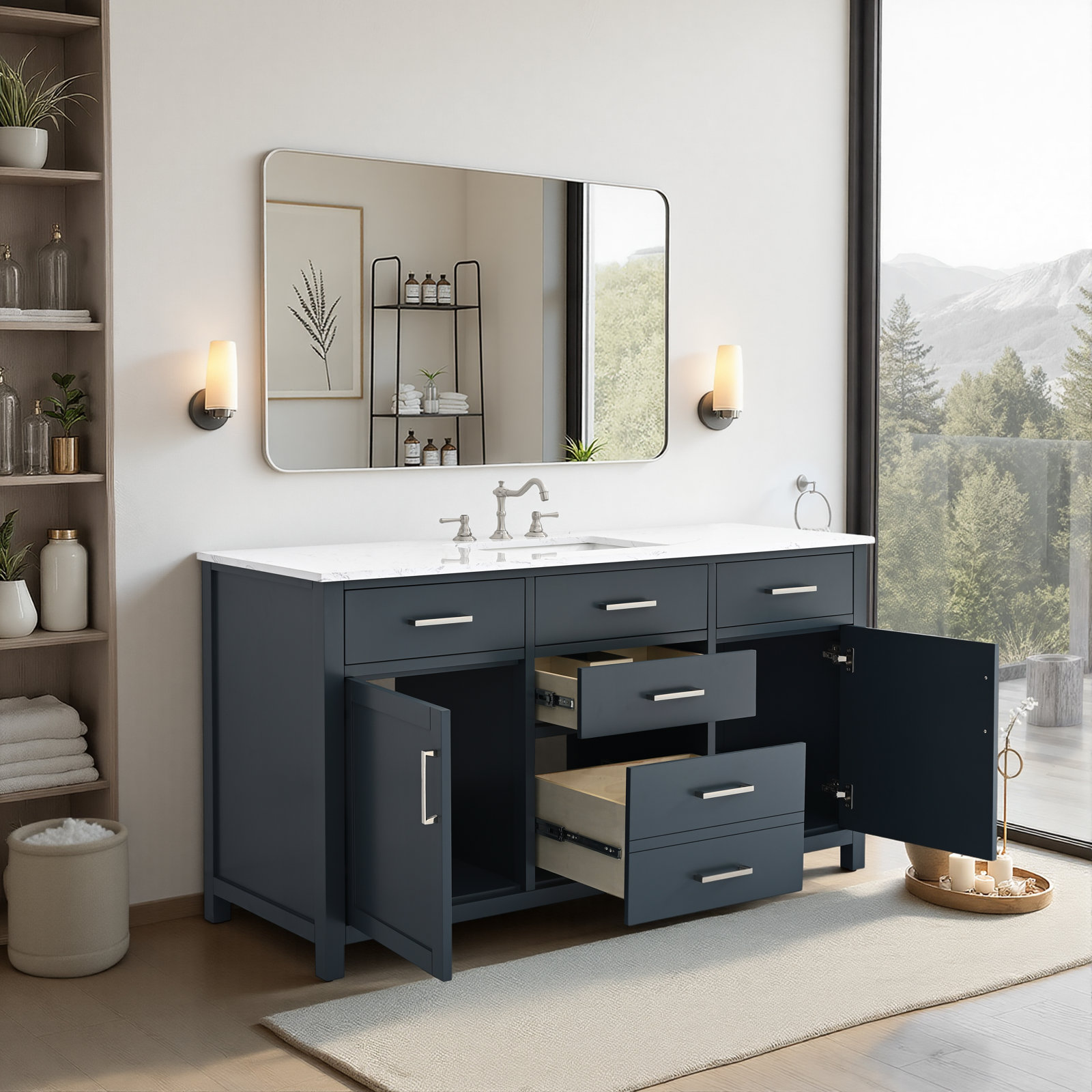 Shamar 60" Single Bathroom Vanity, Vintage Blue