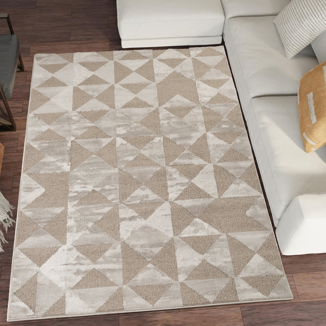 Hamilton Modern Metallic Sheen Area Rug - Polypropylene Weaving - Jute Backing -  Mosaic Geometric Triangle Design Rugs, Mocha
