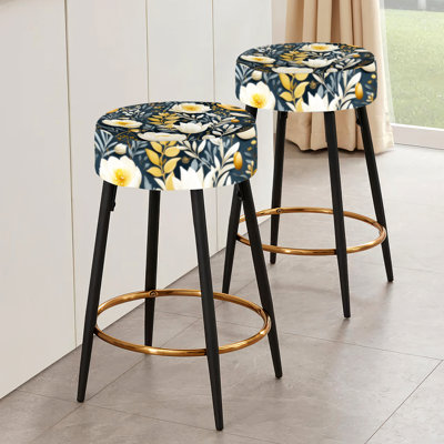 Ensemble de 2 tabourets de bar bleus et blancs Nordic Blossom Serenity