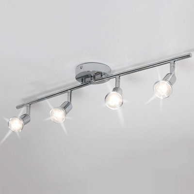 Modern 4-Light Track Lighting Kit, Flush Mount Wall/Ceiling Spot Lights Fixture, LED Track Light With Chrome Flexibly Rotatable Light Head