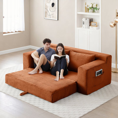 Memory Foam Cloud Loveseat Sofa, 2 In 1 Convertible Folding Couch Bed, No Assembly Compressed Corduroy Floor Lounge Sofa For Apartment Office Bedroom Living Room