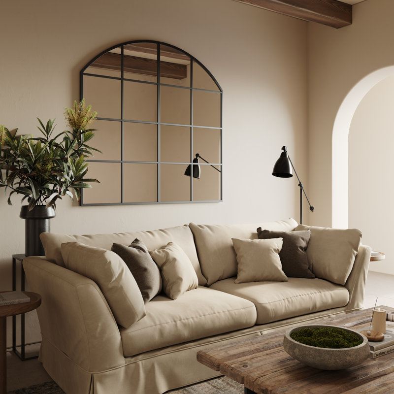 Eleanor Oversized Black Metal Arched Window Pane Wall Mirror