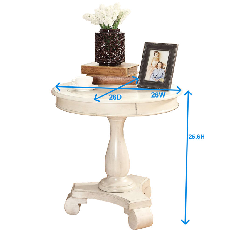 Table d'appoint en bois gris sur piédestal - H 26,5 po, ronde de style classique avec hauteur ferme