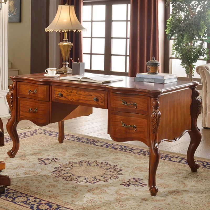 Bureau rectangulaire en bois massif avec tiroirs Walnut