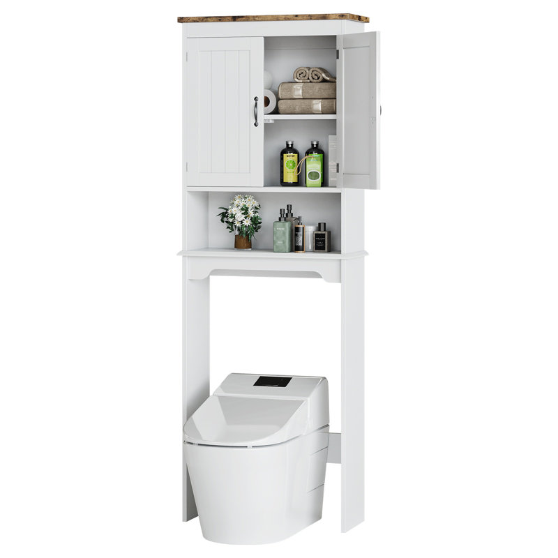 Meuble de rangement gain d'espace à placer au-dessus des toilettes – Porte double, étagères réglables, compartiment ouvert – Optimisateur de salle de bain pour petites salles de bain – Montage facile – Blanc
