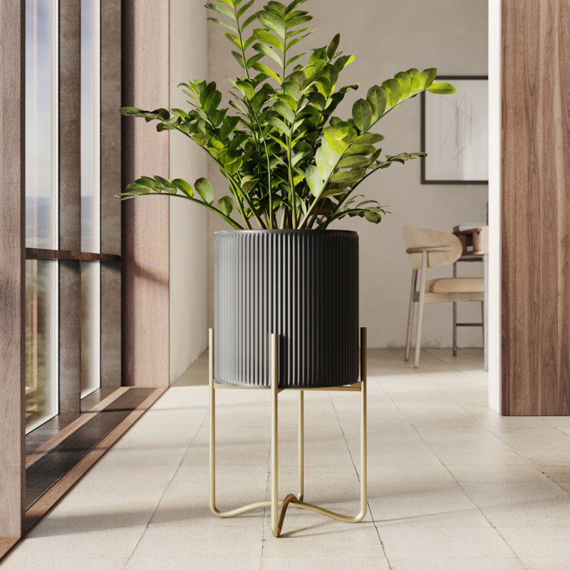 Clabe Everett Pot with Ambrose Base, Gold, 25.25" H x 13.25" W x 13.25" D