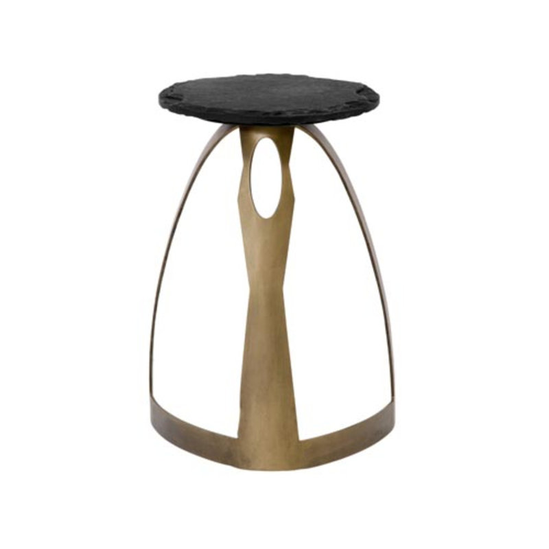 Vaughan Accent Table – Black Slate Top with Brass Iron Base, Modern