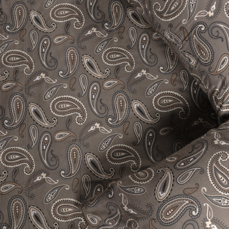 Ensemble de draps 100% coton, Motif cachemire gris, Ensemble de draps pour lit simple TG + 1 drap-hous