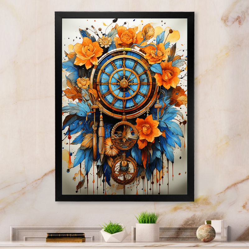 Rainbow Boho Dreamcatcher Watercolor I, reproduction d'art sur toile, H 32 po x l 24 po x P 1 po, Cadre simple noir