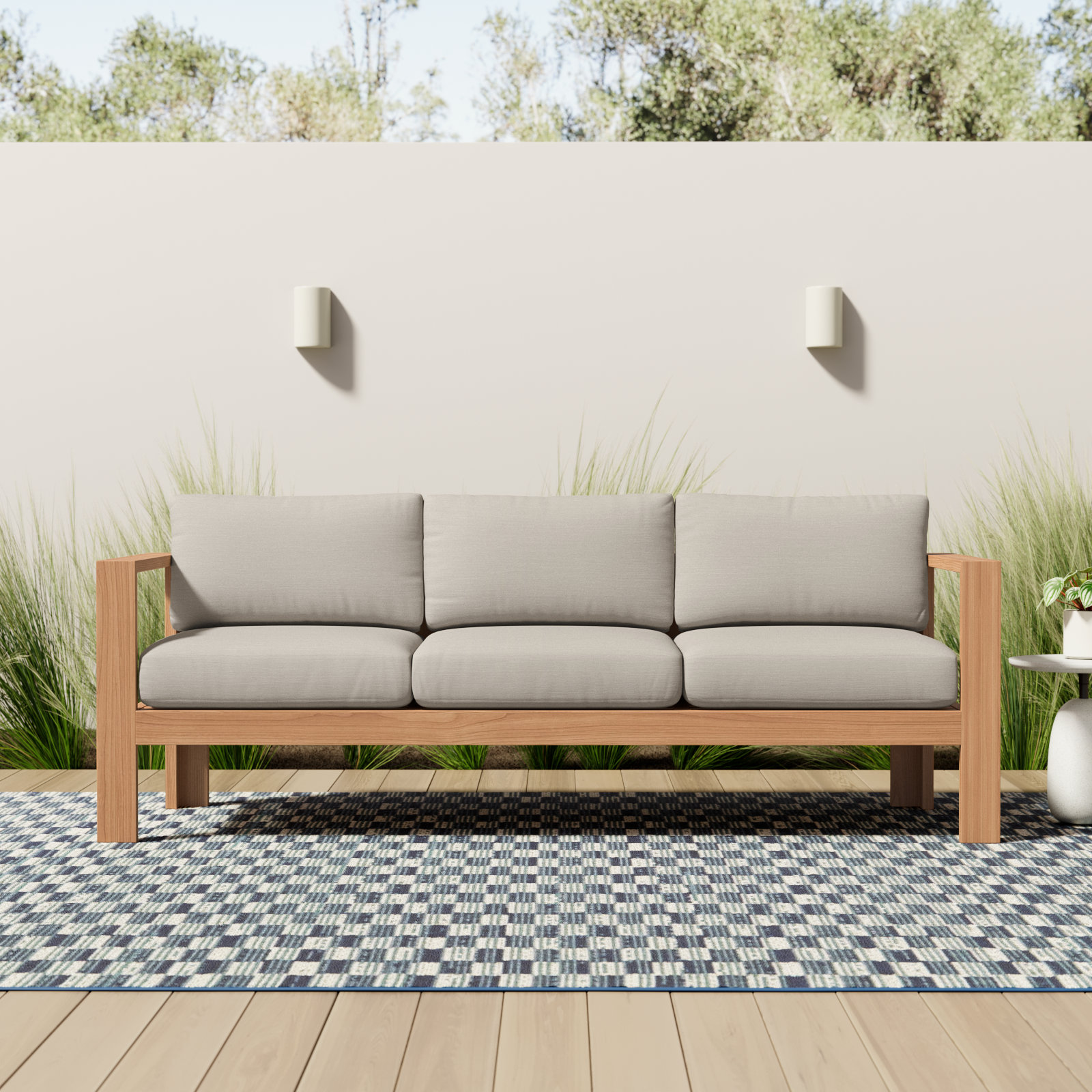 Sonoma 89" Teak Outdoor Sofa with Sunbrella® Cushions, Cast Silver Sunbrella®