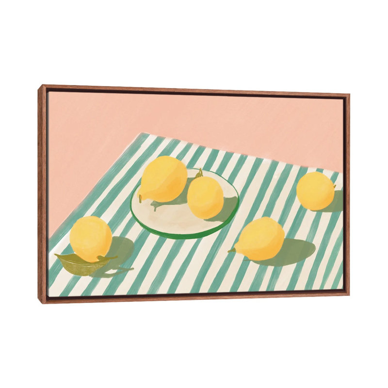 Citrons et rayures - reproduction d'art murale encadrée, H 18 po x l 26 po, Reproduction encadrée sans passe-partout, Brun