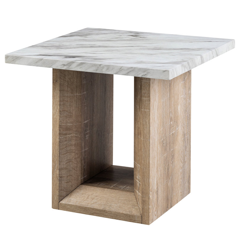 Table de bout moderne en marbre brun avec base noire et détails contemporains