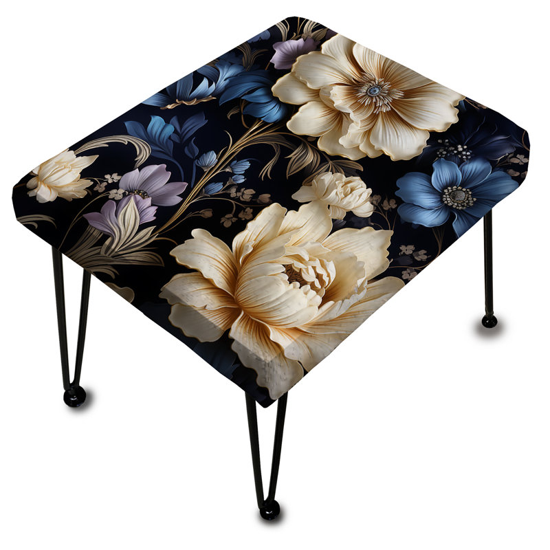 Victorian Blue And White Damask Grand - Damask Rectangle Ottoman