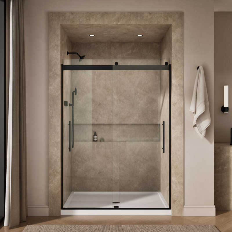 Levity Plus Less Sliding Shower Door, 81-5/8" H x 56-5/8 - 59-5/8" W, With 3/8" Thick Crystal Clear Glass, Black