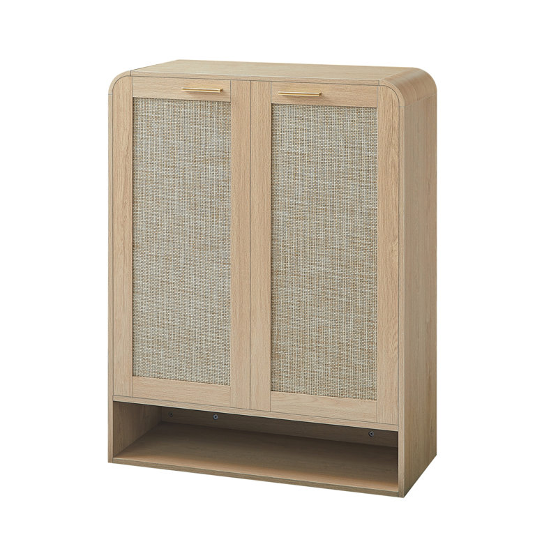 Armoire à chaussures en rotin avec portes, Chêne