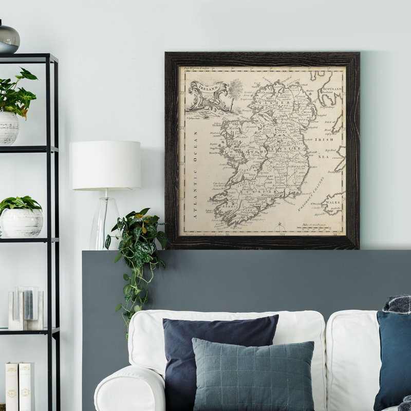 Carte de l'Irlande - impression d'art graphique, H 27,5 po x l 27,5 po x P 1,5 po, Toile avec cadre noir