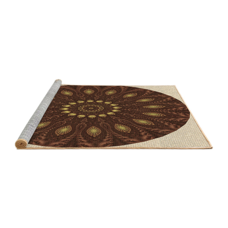 Tapis 100% à motifs lavables à la machine 2989 Pat822-BRN, Rond 3 pi