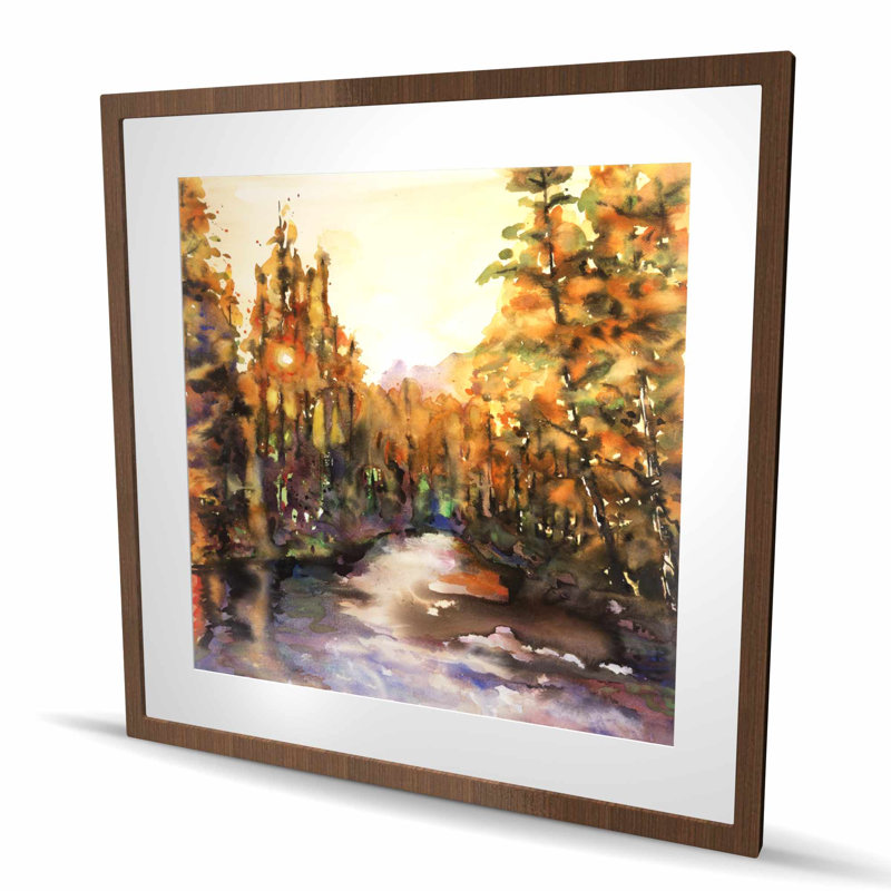 Merced River - impression encadrée matte pour décor de montagnes Hygge, H 36 po x l 36 po, Brun