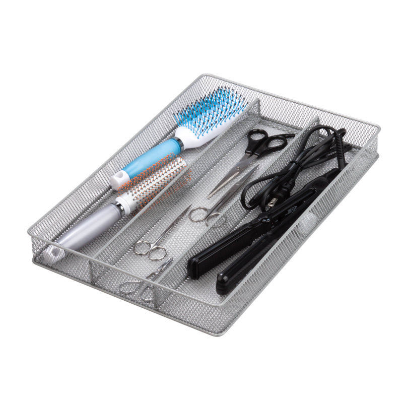 Silver Steel Mesh 3-Compartment Cutlery Tray Organizer