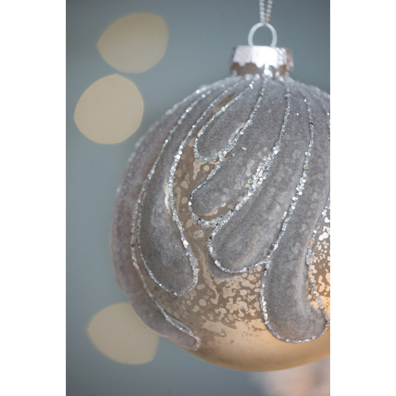Ornement boule en verre scintillant, Gris