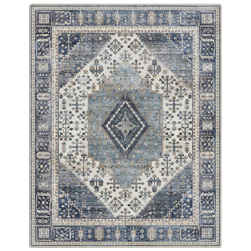 Oriental Machine Washable Blue Area Rug, Rectangle 160 x 230 cm