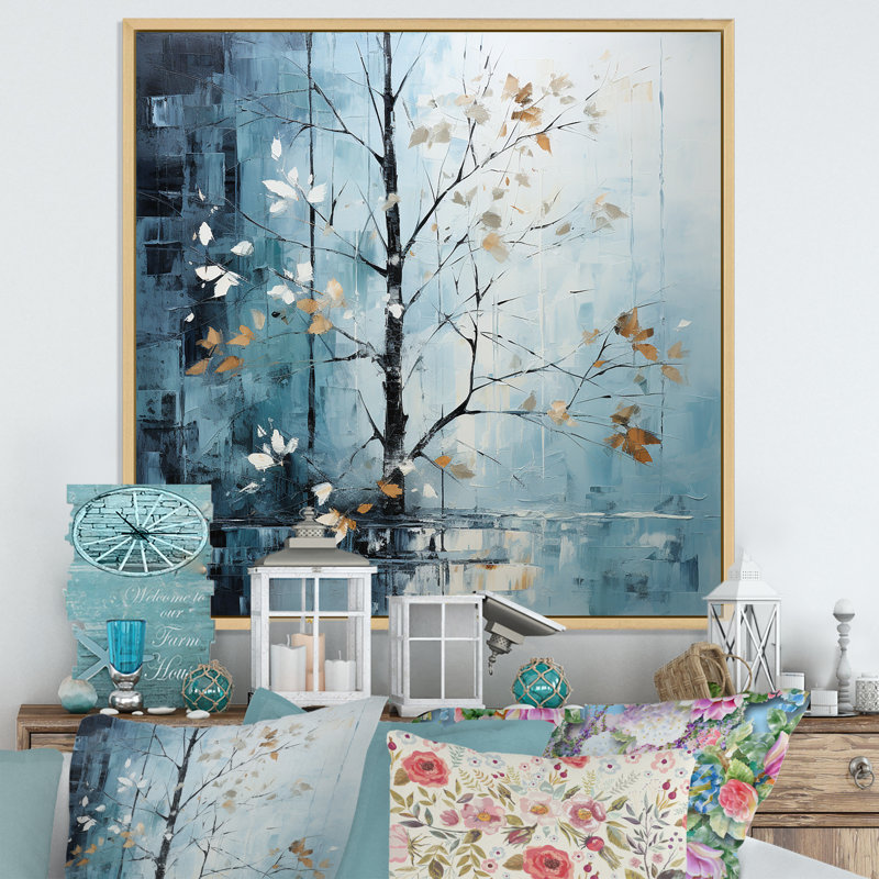 Feuilles d'érable au clair de lune, H 16 po x l 16 po x P 1 po, Cadre naturel flottant