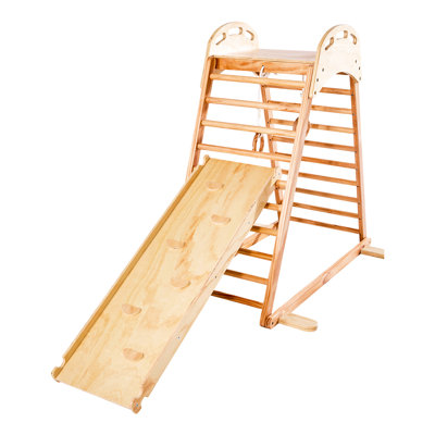 La salle de gymnastique intérieure pour la jungle - une combinaison 4 en 1 de glissade, d'escalade et d'anneaux soutient la structure en bois de pin stable et stable