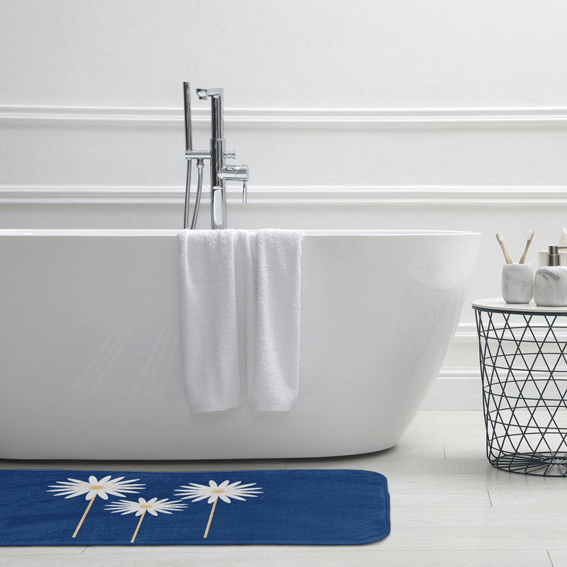 Tapis de bain à imprimé floral, L 17 po x L 24 po, Bleu
