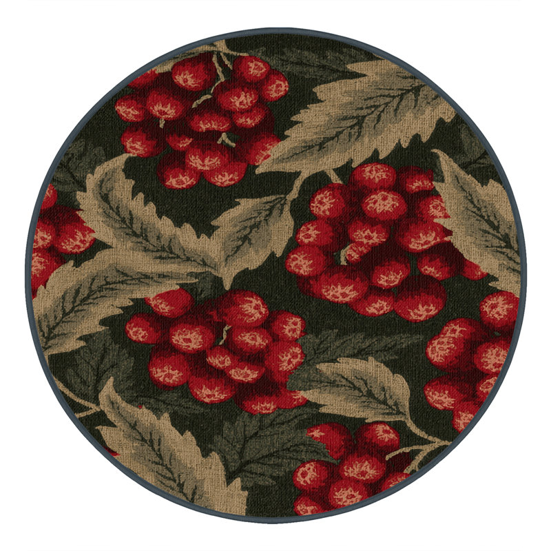Washable Mulberry Red Fruits Area Rug, Round 6'