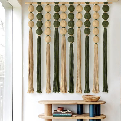 Macrame Wall Hanging Large Boho Wall Decor Natural Green Jute Sphericity Cotton Textile Wall Hanging Geometric Art Fiber Yarn Art Handmade For Living Room Bed Room Apartment Wedding Party 39" Wx39" L